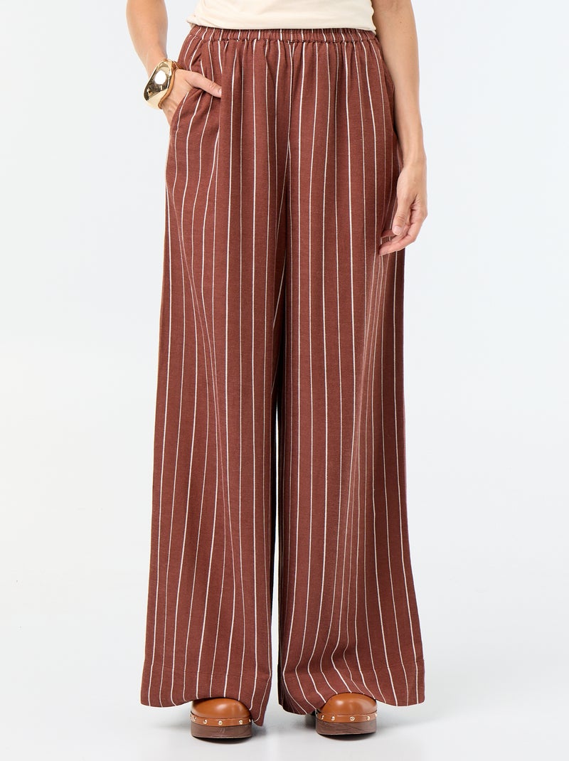 Wijde broek met elastische taille Bruin - Kiabi