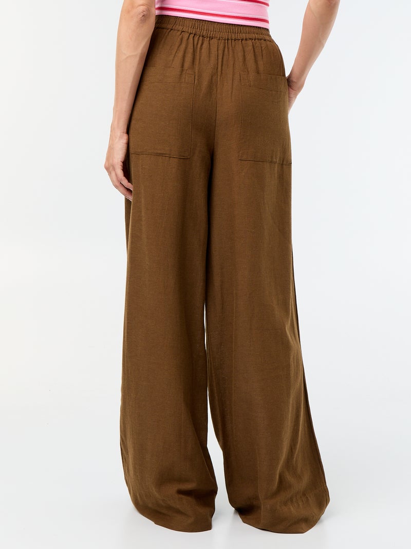 Wijde broek met elastische taille Bruin - Kiabi