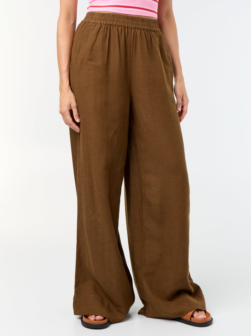 Wijde broek met elastische taille Bruin - Kiabi