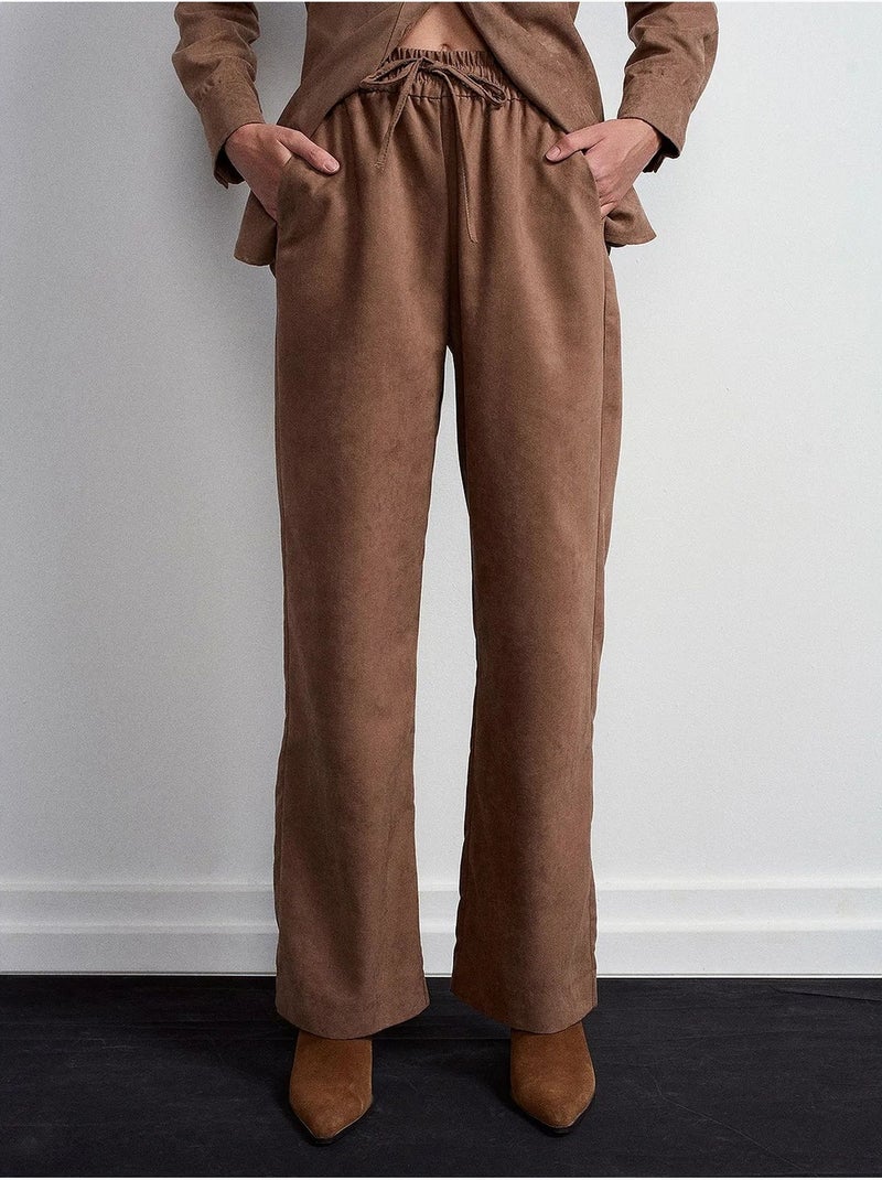 Wijde broek met elastische taille dilvin Bruin - Kiabi