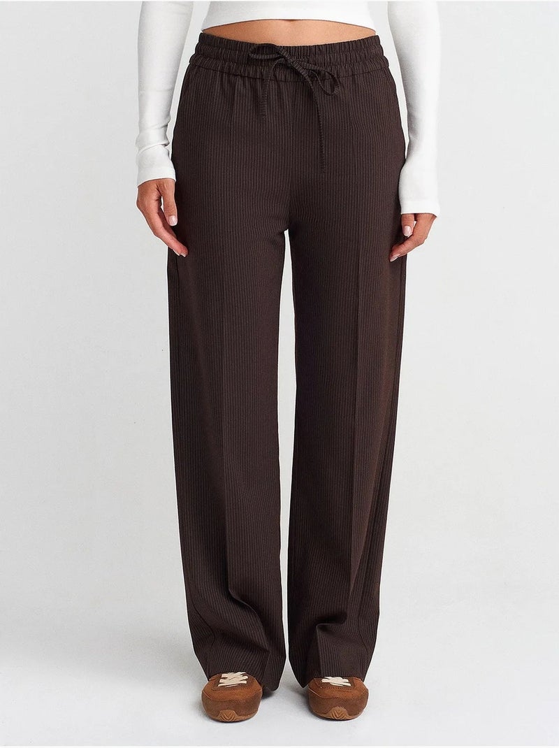 Wijde broek met elastische taille dilvin Chocoladebruin - Kiabi