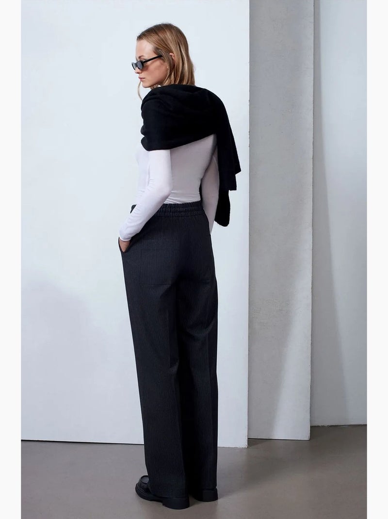 Wijde broek met elastische taille dilvin Grijs Zwart - Kiabi