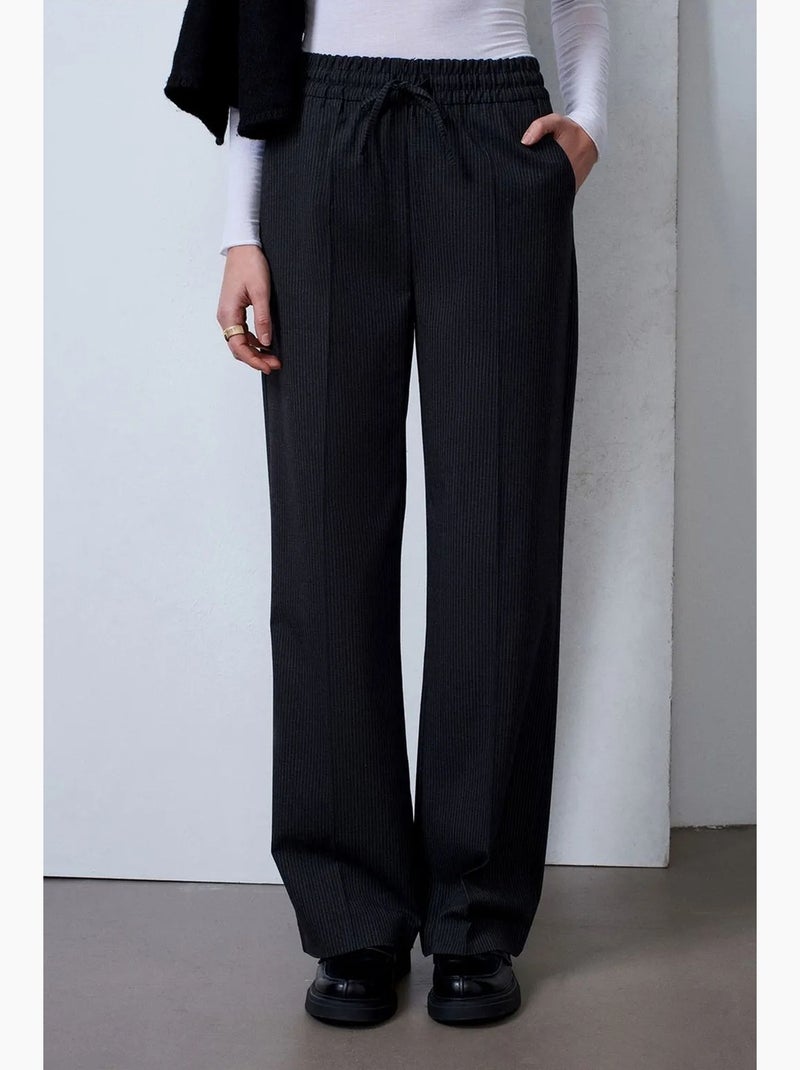 Wijde broek met elastische taille dilvin Grijs Zwart - Kiabi