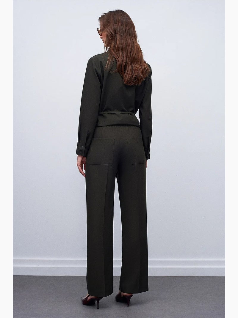 Wijde broek met elastische taille dilvin Kakigroen - Kiabi