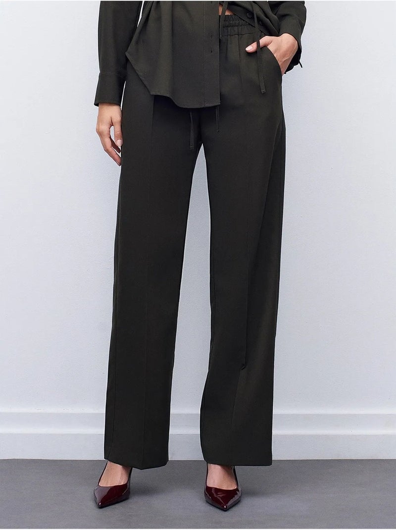 Wijde broek met elastische taille dilvin Kakigroen - Kiabi
