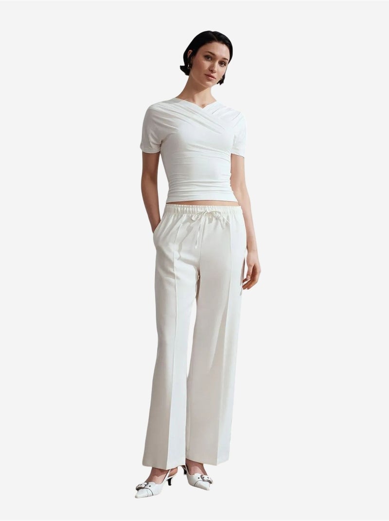 Wijde broek met elastische taille dilvin Wit - Kiabi