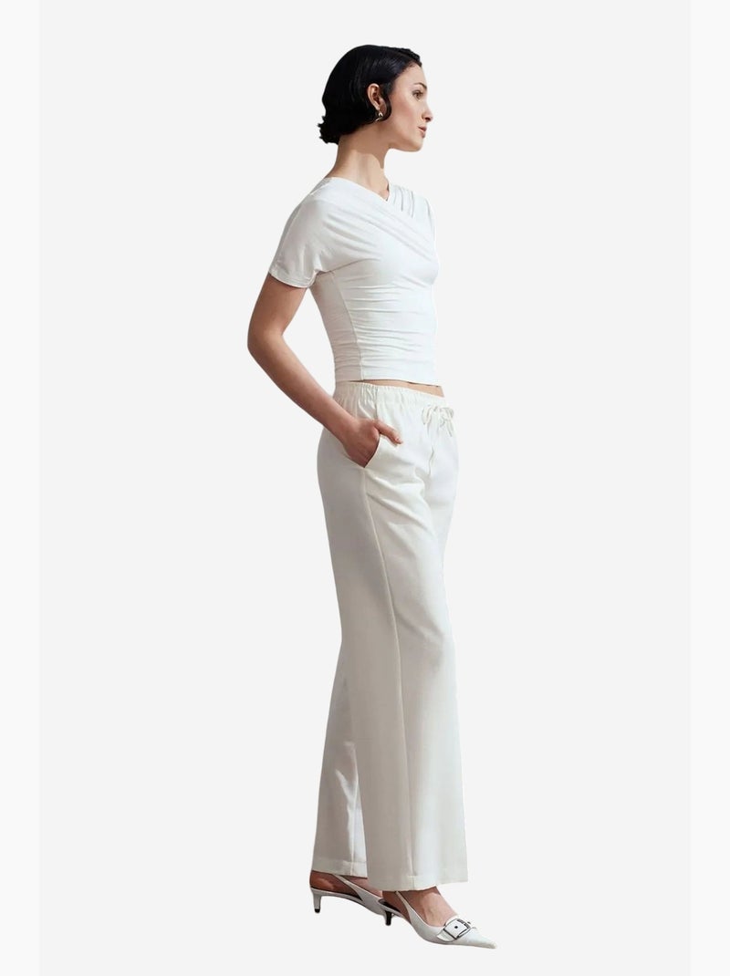 Wijde broek met elastische taille dilvin Wit - Kiabi