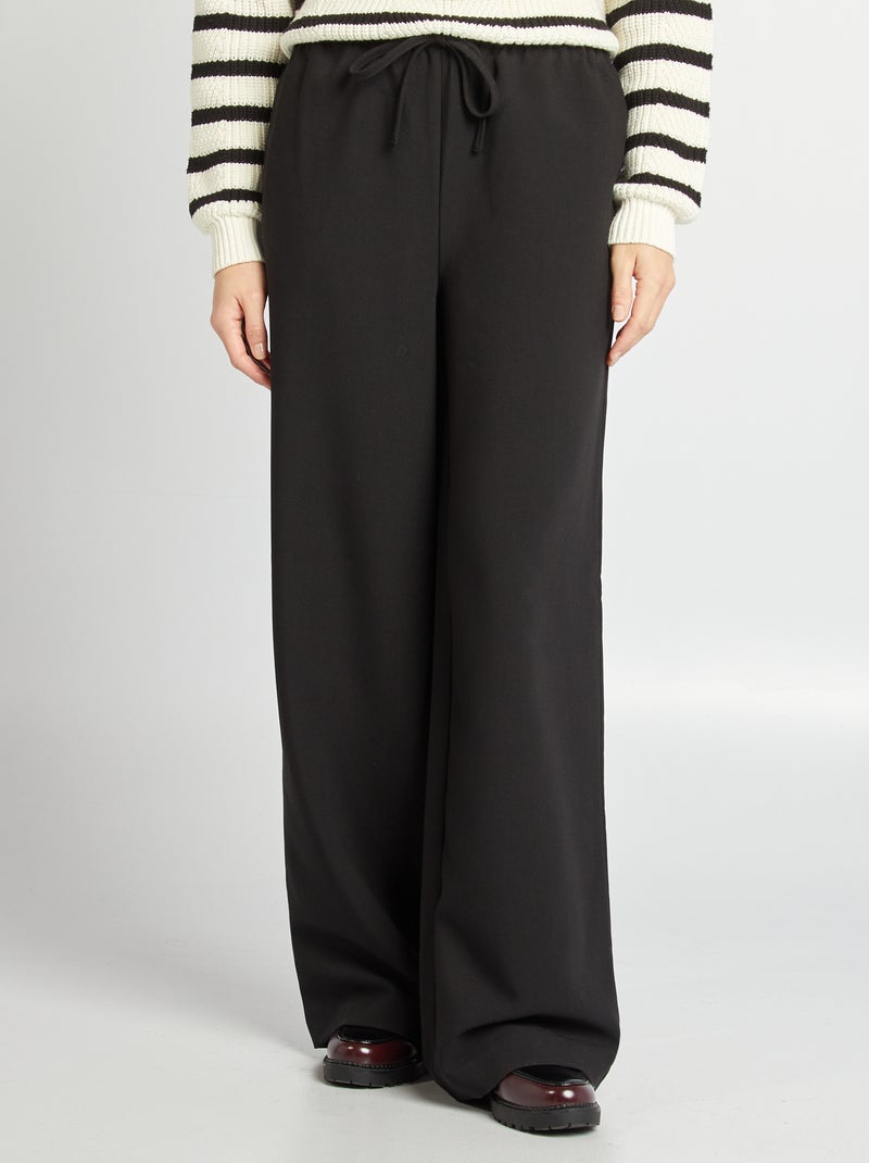 Wijde broek met elastische taille en aantrekkoordjes zwart - Kiabi