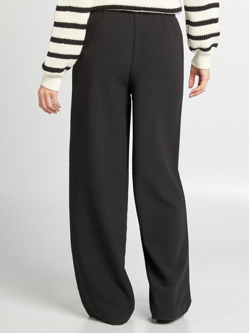 Wijde broek met elastische taille en aantrekkoordjes zwart - Kiabi