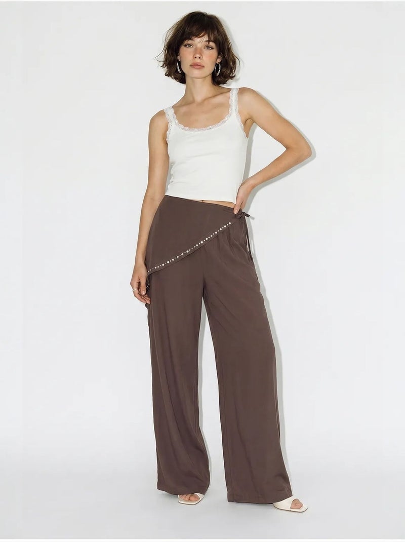 Wijde broek met elastische taille lucci Chocoladebruin - Kiabi