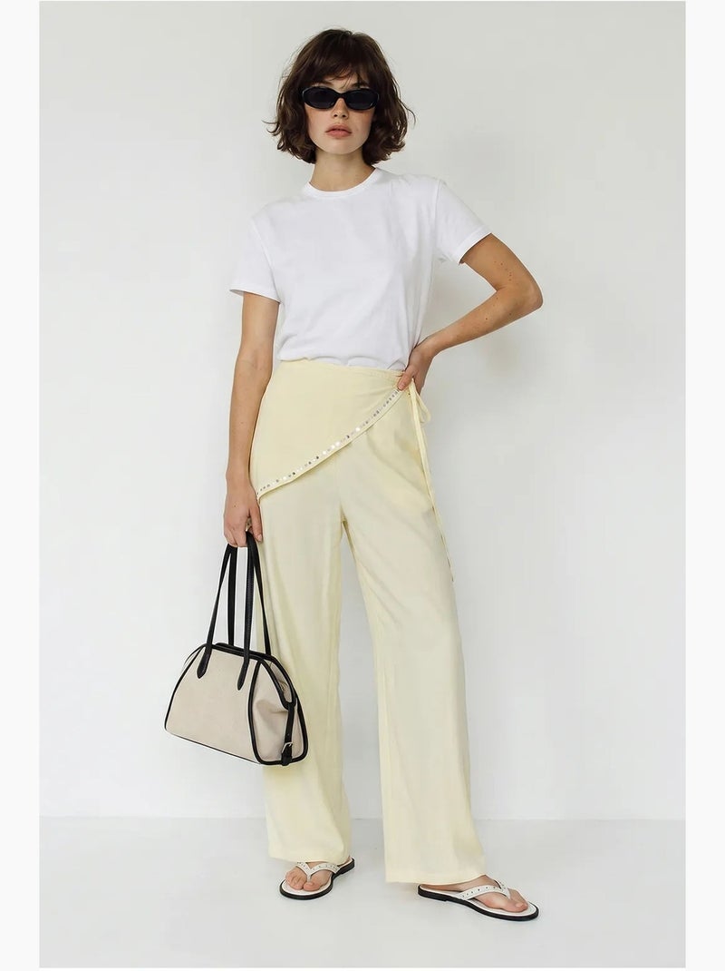 Wijde broek met elastische taille lucci Crème - Kiabi