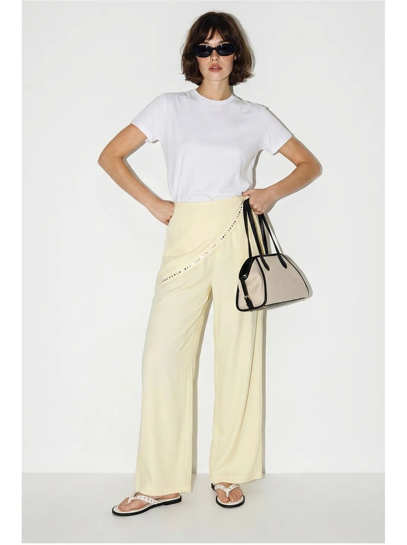 Wijde broek met elastische taille lucci Crème - Kiabi