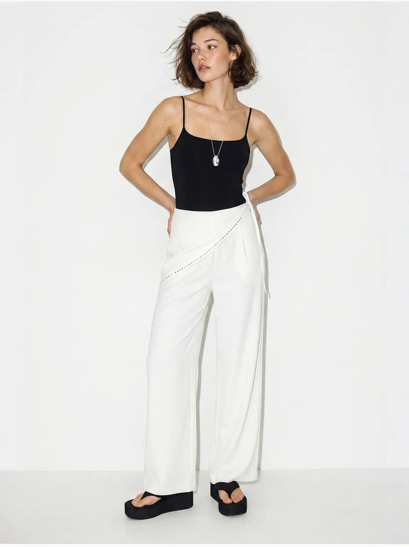 Wijde broek met elastische taille lucci Gebroken wit - Kiabi