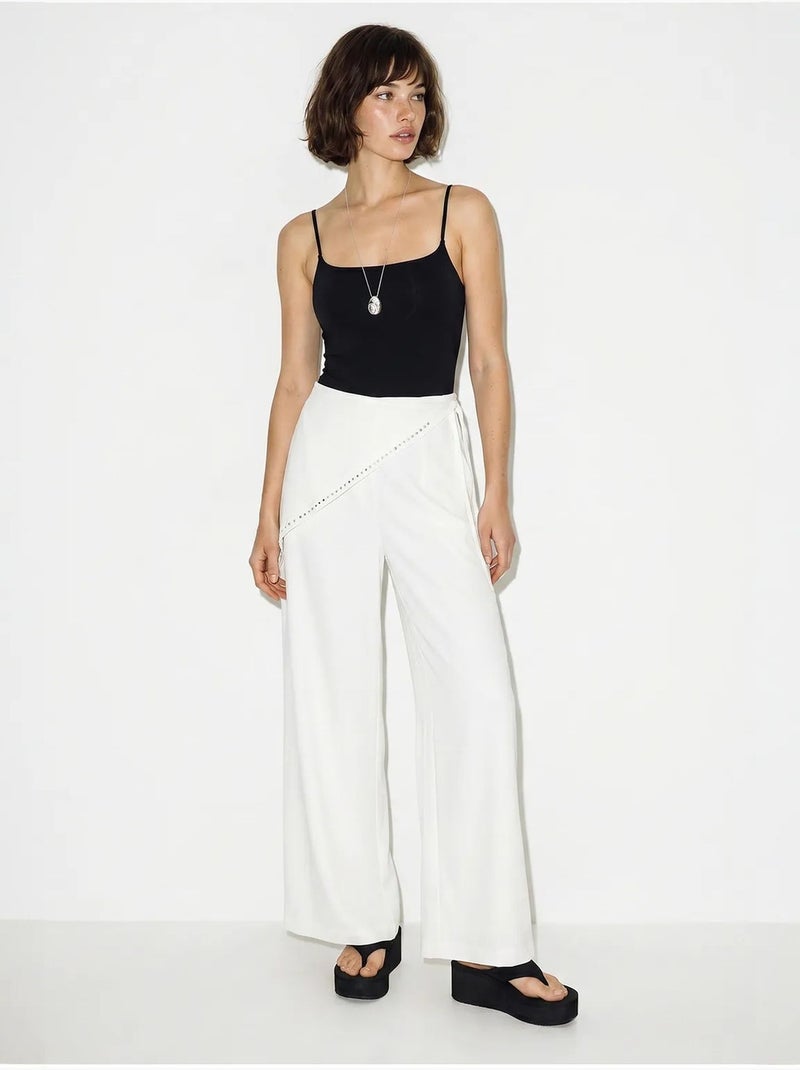 Wijde broek met elastische taille lucci Gebroken wit - Kiabi