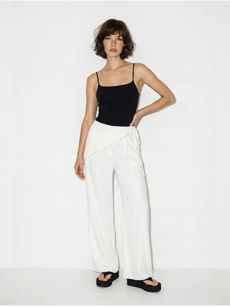 Wijde broek met elastische taille lucci Gebroken wit - Kiabi