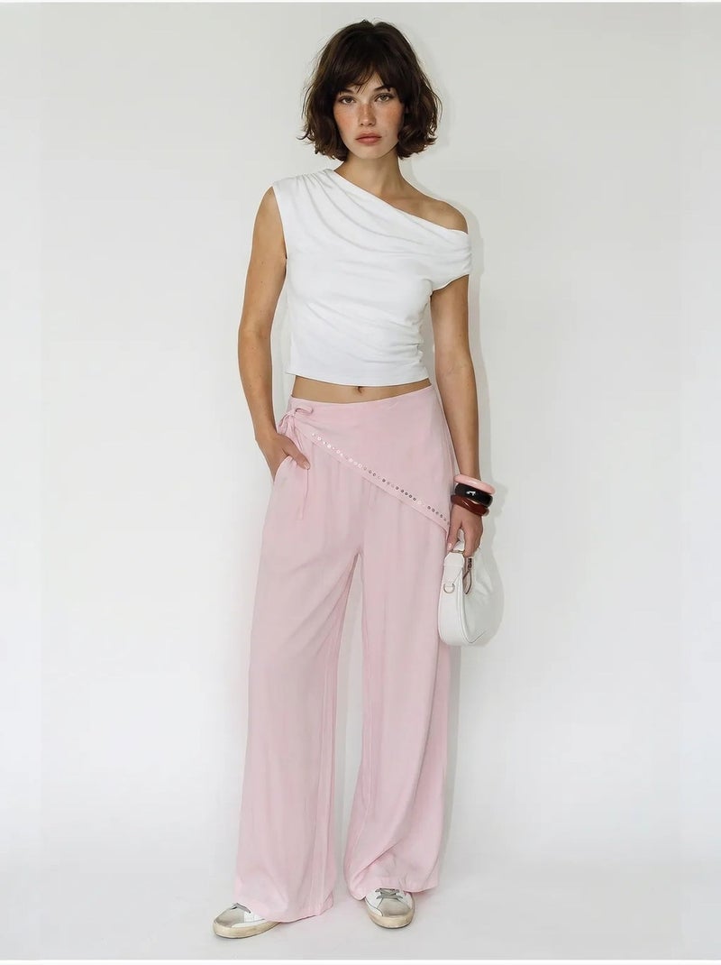 Wijde broek met elastische taille lucci Roze - Kiabi