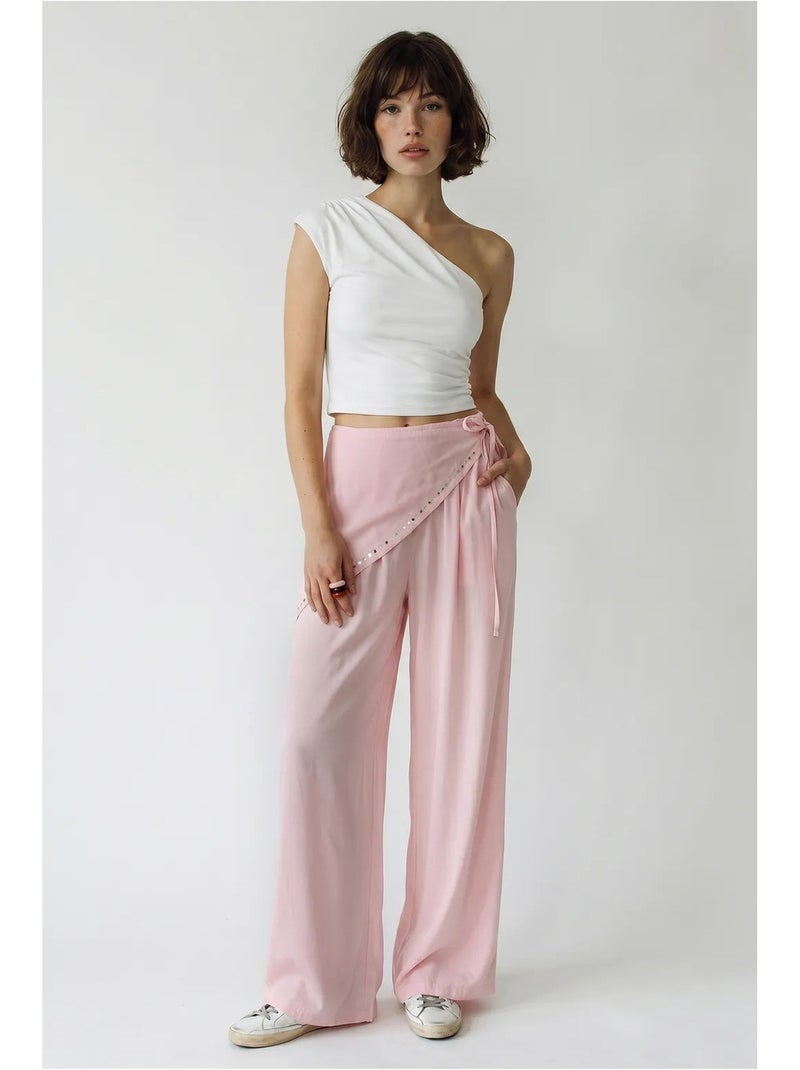 Wijde broek met elastische taille lucci Roze - Kiabi