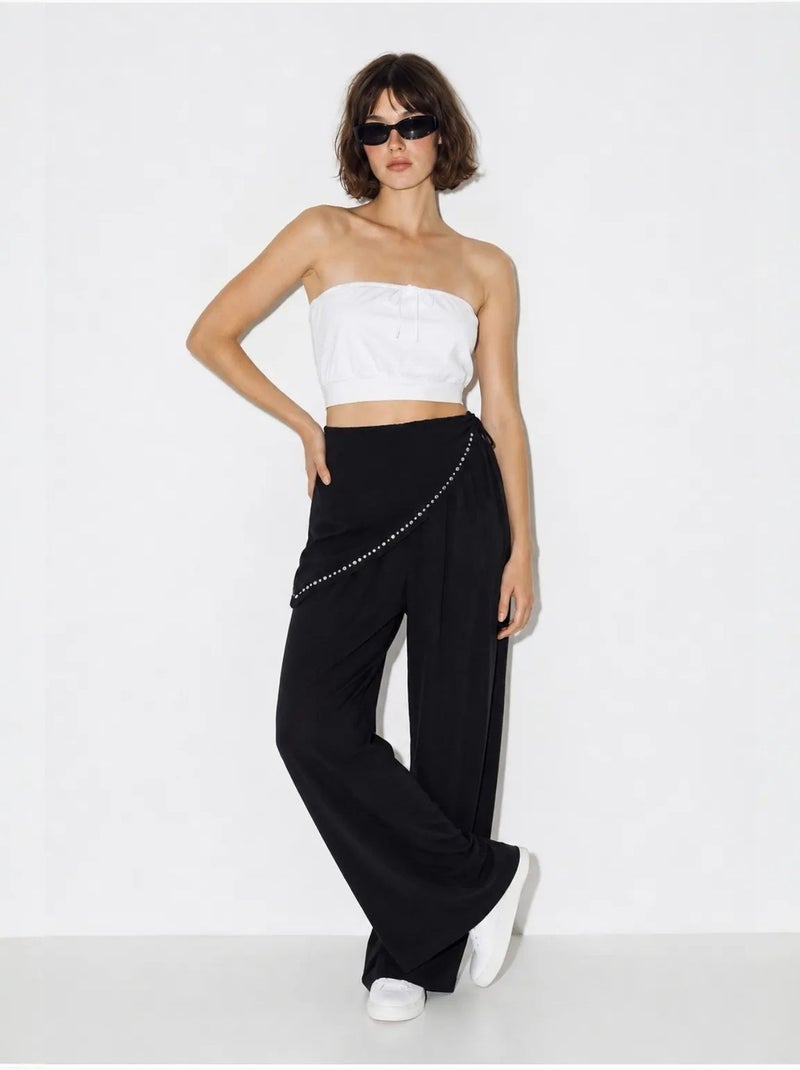 Wijde broek met elastische taille lucci Zwart - Kiabi