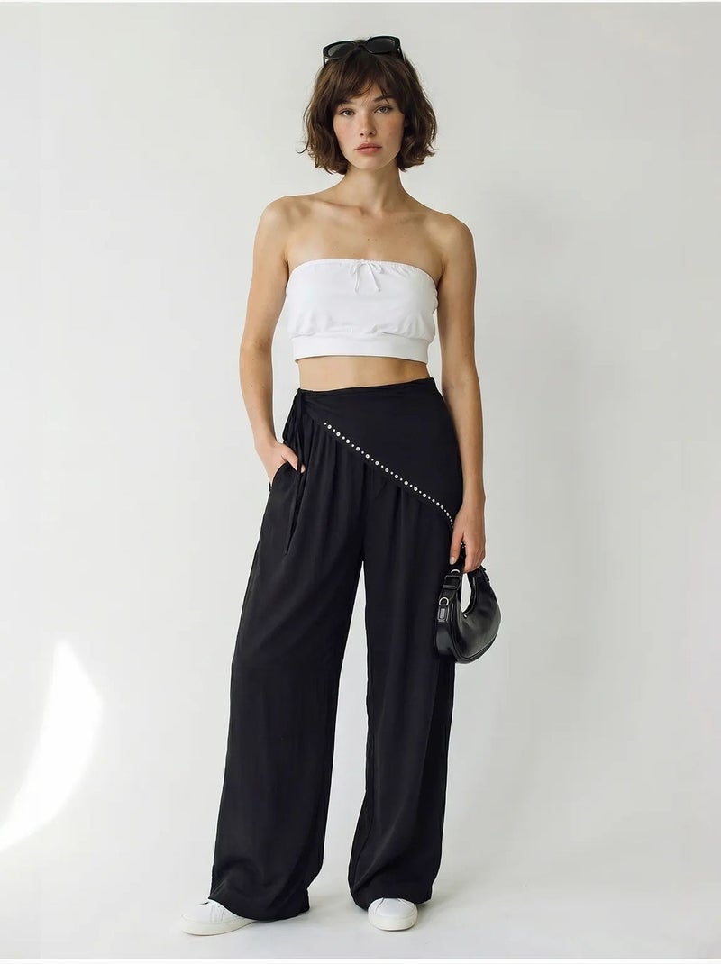Wijde broek met elastische taille lucci Zwart - Kiabi