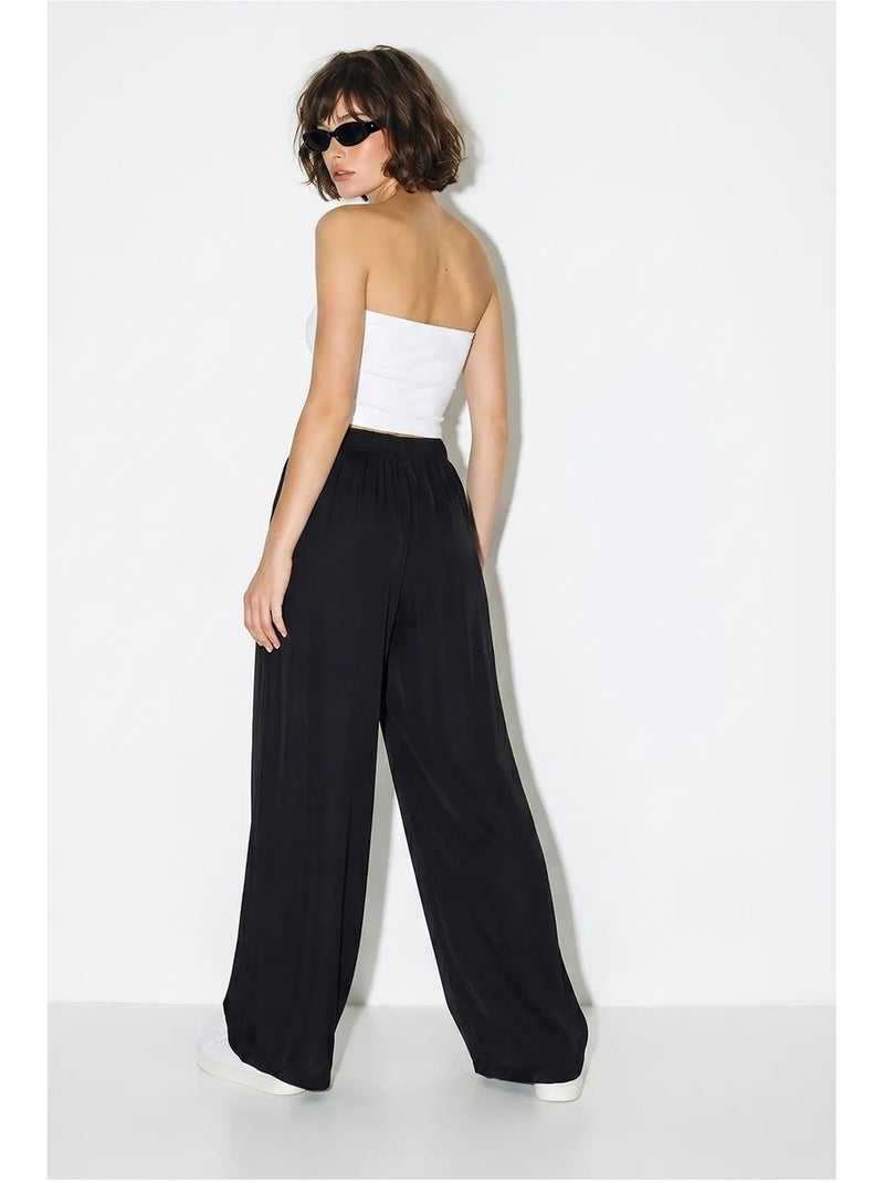 Wijde broek met elastische taille lucci Zwart - Kiabi