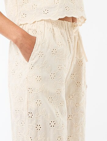 Wijde broek met Engels borduurwerk van effen katoen