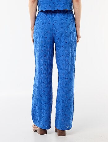 Wijde broek met Engels borduurwerk van effen katoen