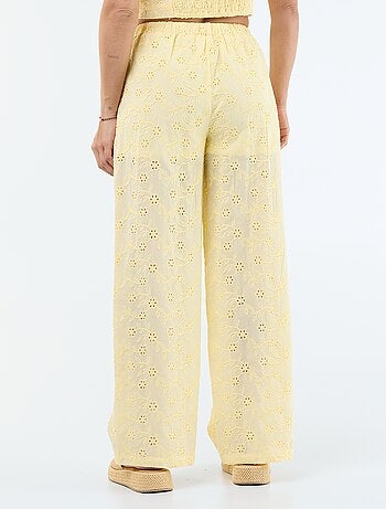 Wijde broek met Engels borduurwerk van effen katoen