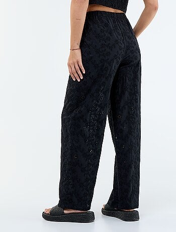 Wijde broek met Engels borduurwerk van effen katoen