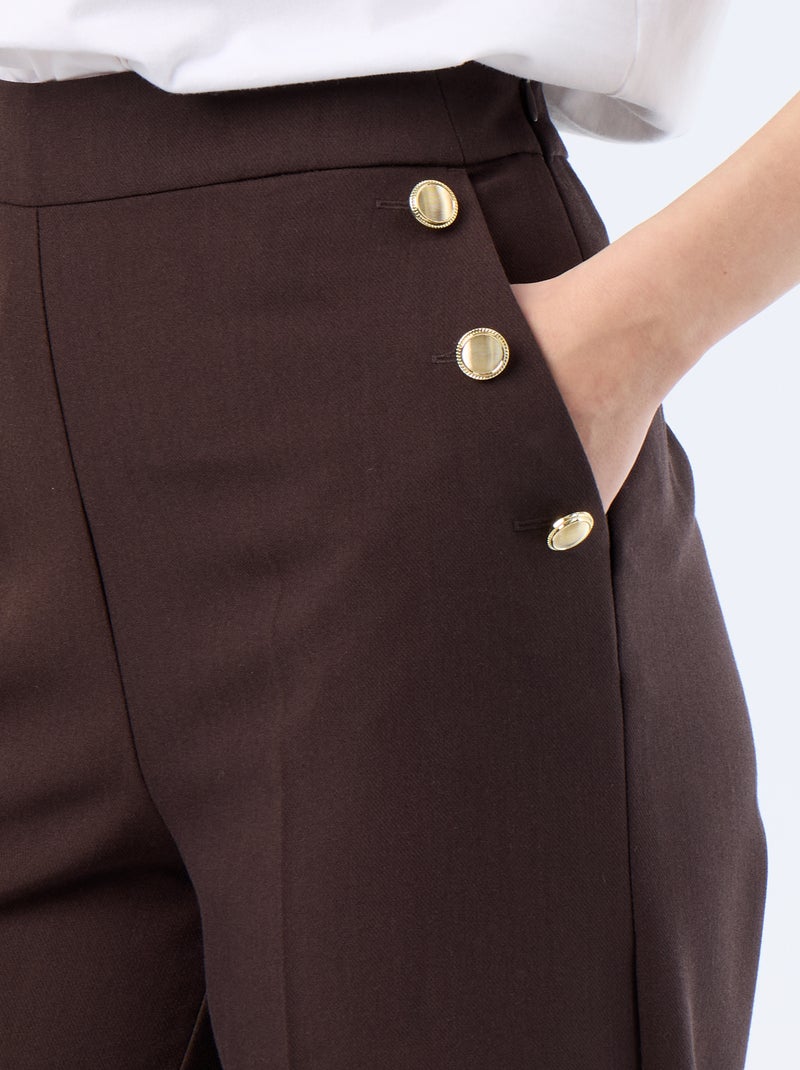 Wijde broek met fantasie goudkleurige knopen op de zakken Bruin - Kiabi