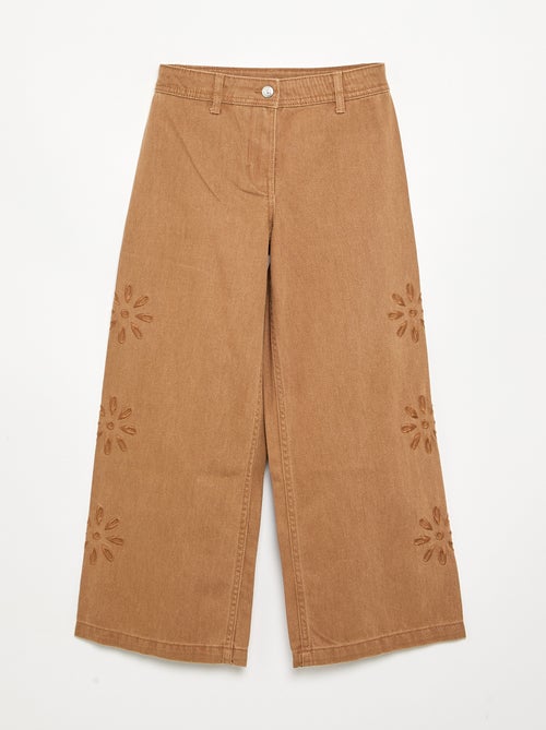 Wijde broek met geborduurde bloemen - Kiabi