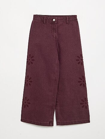 Wijde broek met geborduurde bloemen