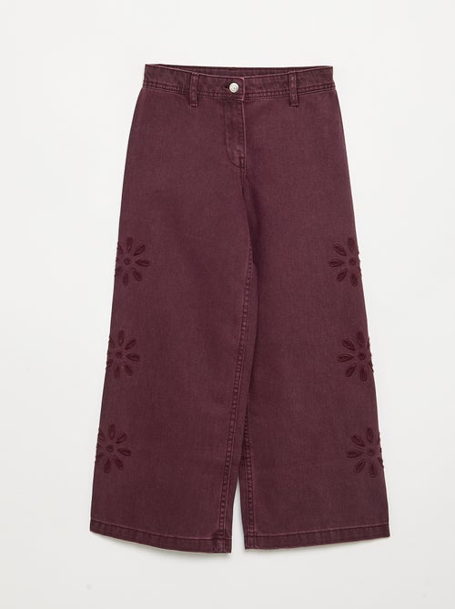 Wijde broek met geborduurde bloemen - Kiabi