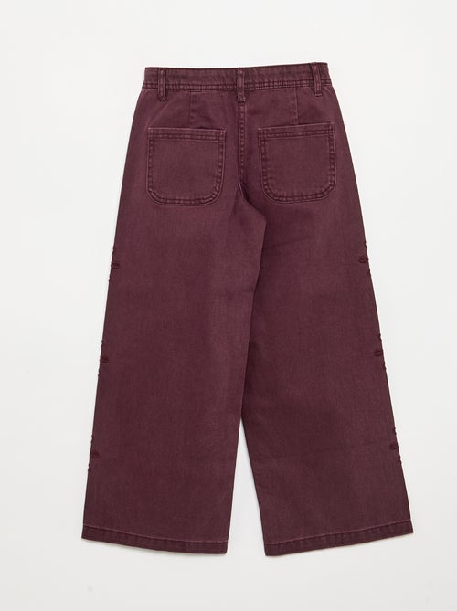 Wijde broek met geborduurde bloemen - Kiabi