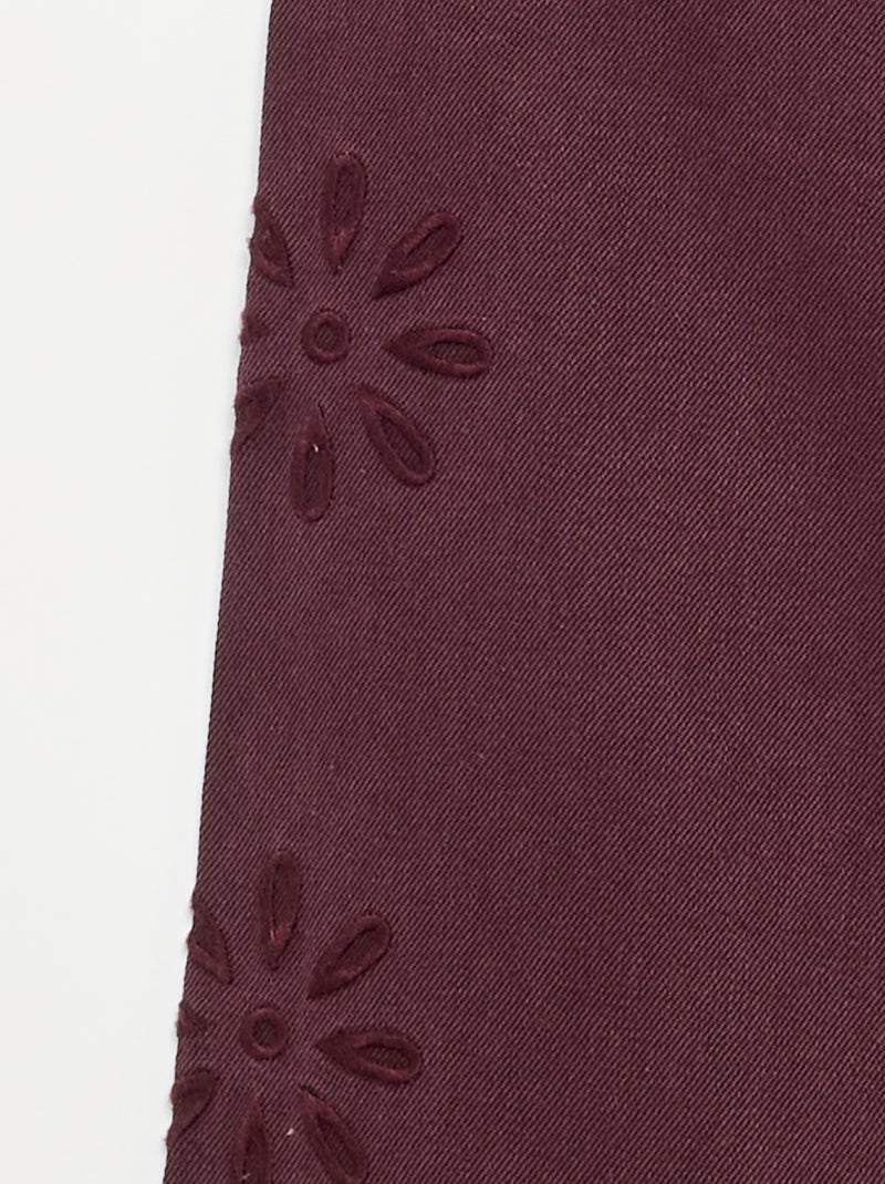 Wijde broek met geborduurde bloemen Paars - Kiabi
