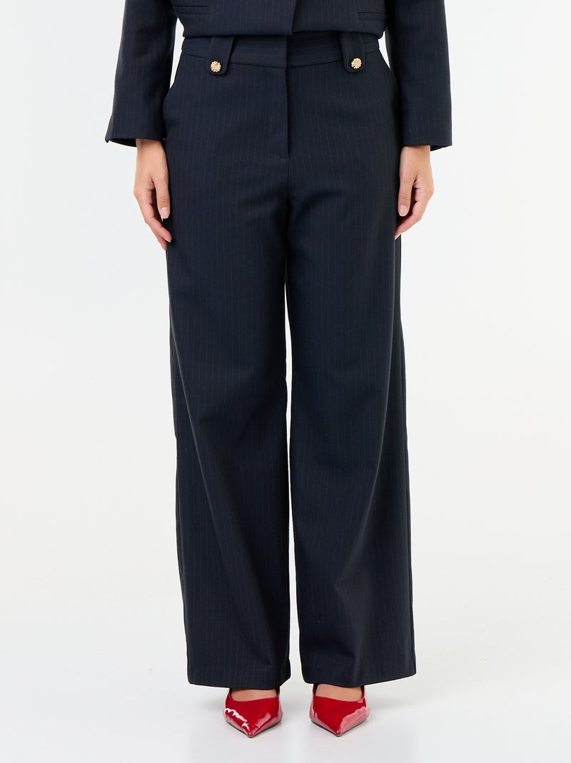 Wijde broek met goudkleurige knopen Blauw - Kiabi