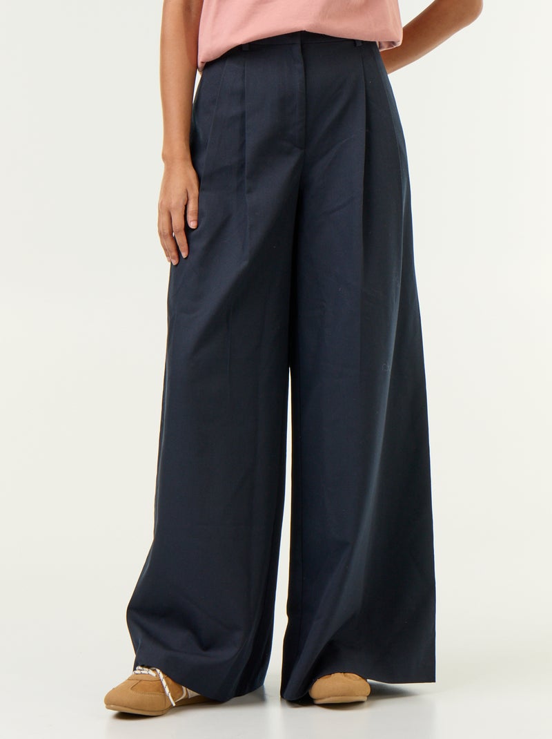 Wijde broek met hoge taille Blauw - Kiabi