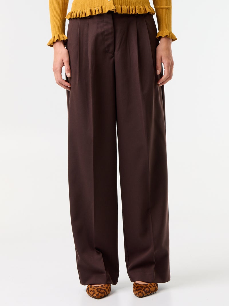 Wijde broek met hoge taille Bruin - Kiabi