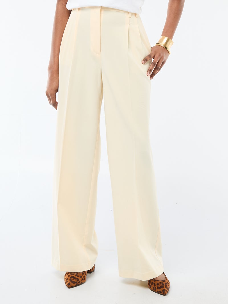 Wijde broek met hoge taille en 5 zakken Biege - Kiabi