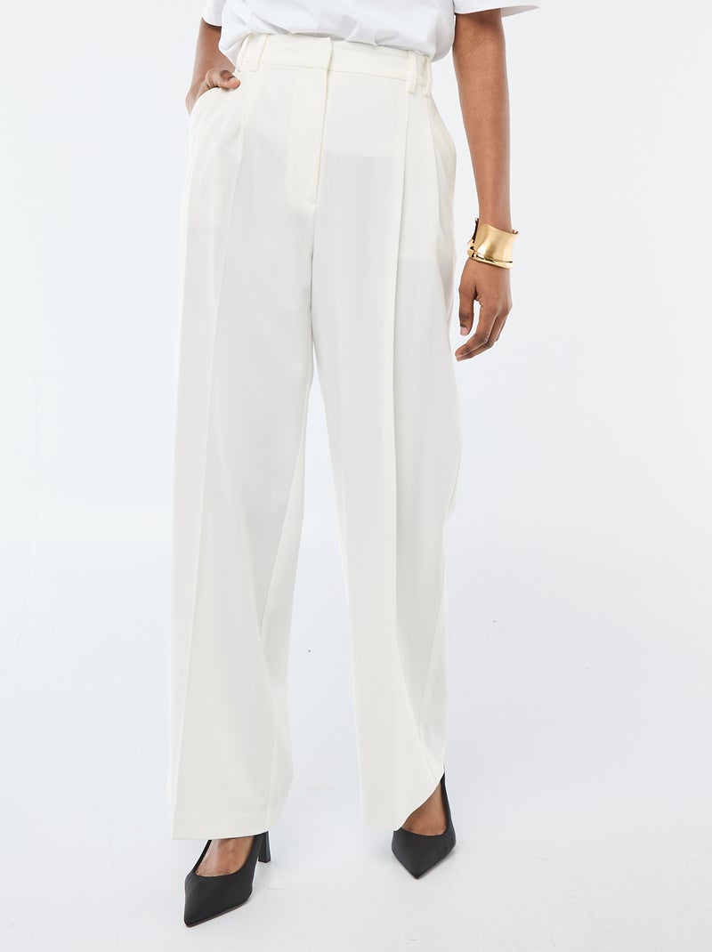 Wijde broek met hoge taille en 5 zakken Wit - Kiabi