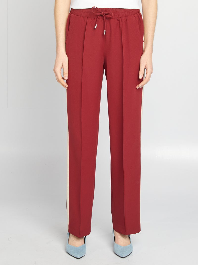 Wijde broek met hoge taille en contrasterende strepen ROOD - Kiabi