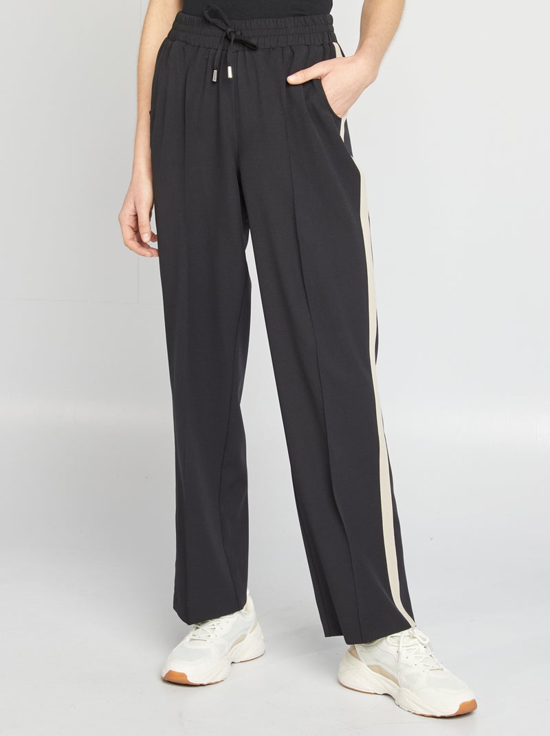 Wijde broek met hoge taille en contrasterende strepen Zwart - Kiabi