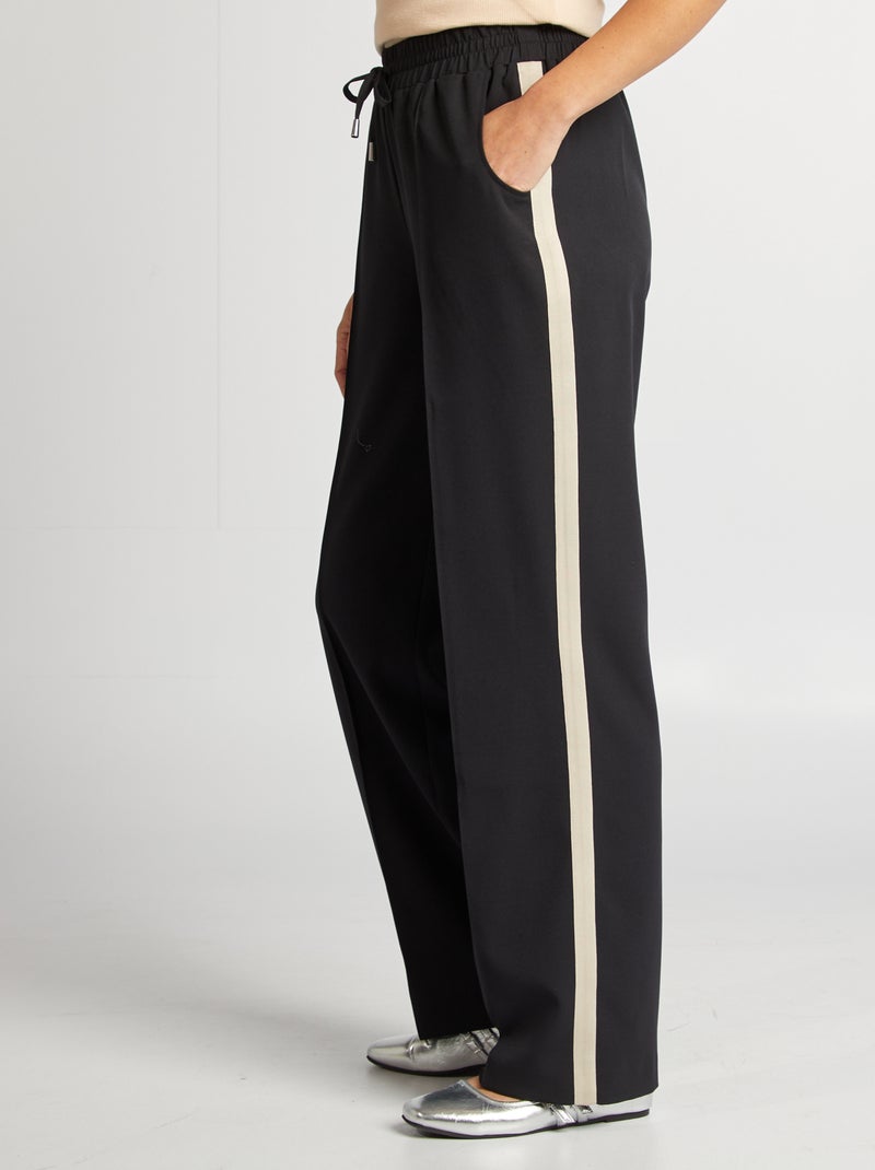 Wijde broek met hoge taille en contrasterende strepen Zwart - Kiabi