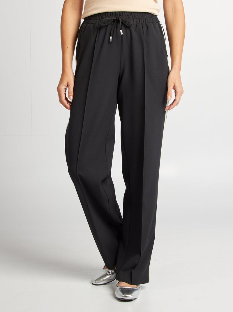 Wijde broek met hoge taille en contrasterende strepen Zwart - Kiabi