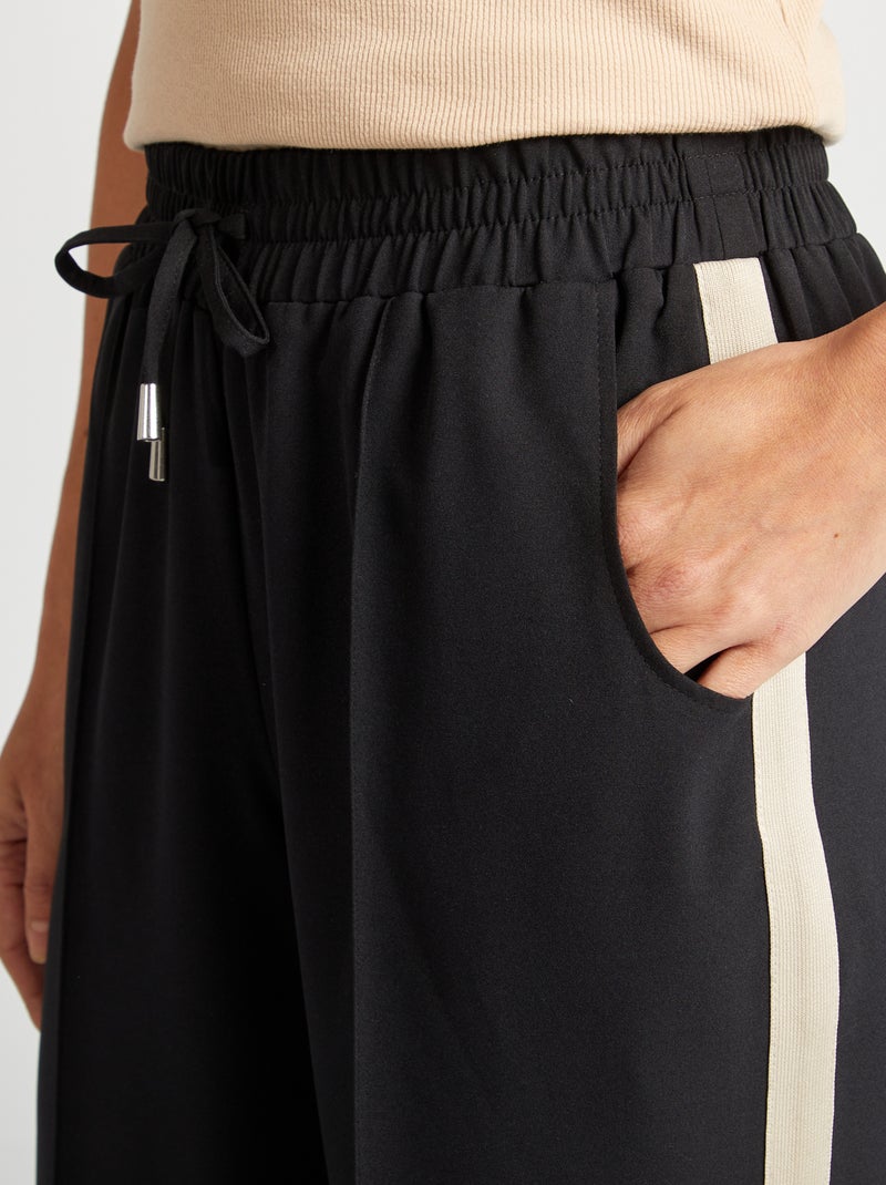 Wijde broek met hoge taille en contrasterende strepen Zwart - Kiabi