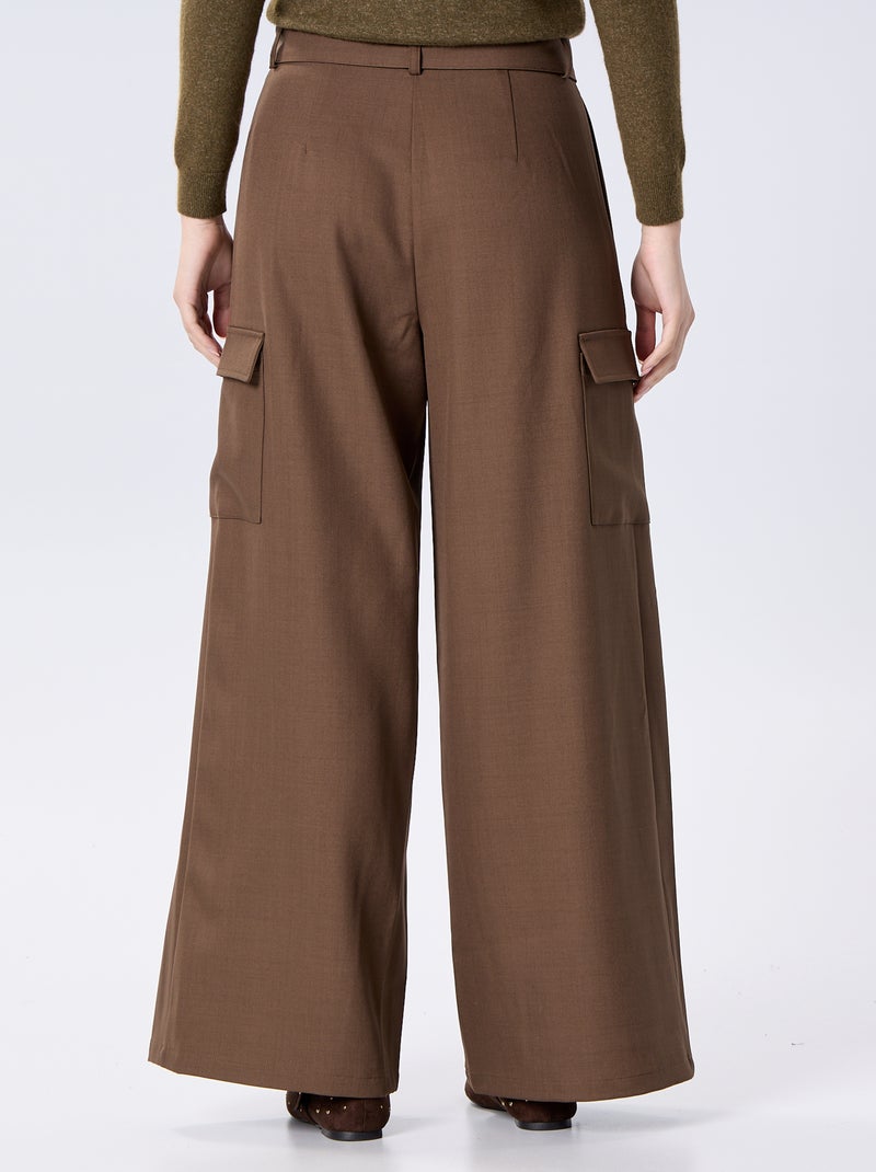 Wijde broek met hoge taille en klepzakken Bruin - Kiabi
