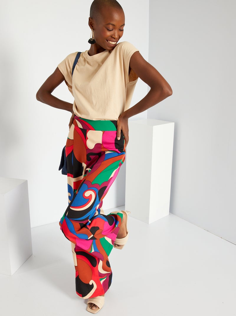 Wijde broek met hoge taille en motieven ROSE - Kiabi