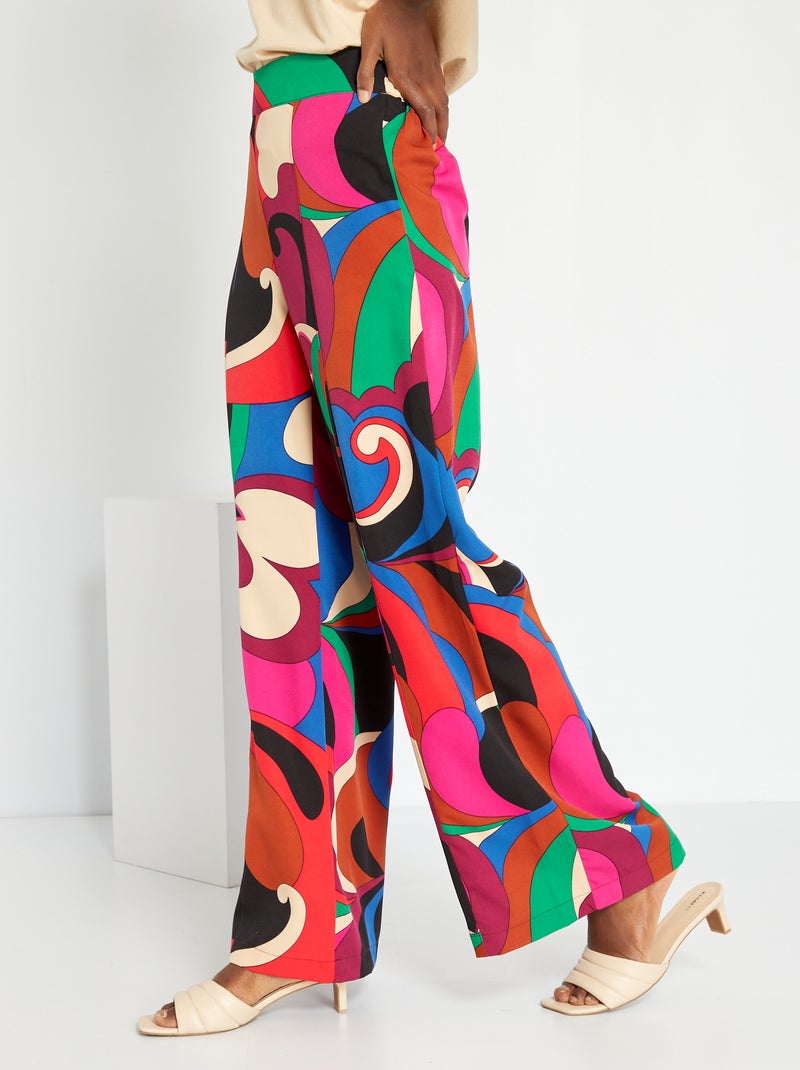 Wijde broek met hoge taille en motieven ROSE - Kiabi