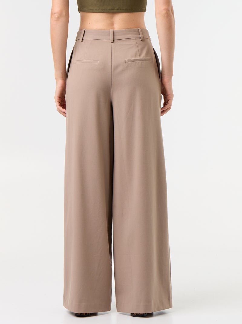 Wijde broek met hoge taille en plooien Bruin - Kiabi