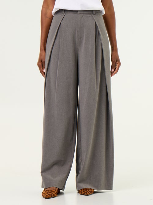Wijde broek met hoge taille en plooien - Kiabi