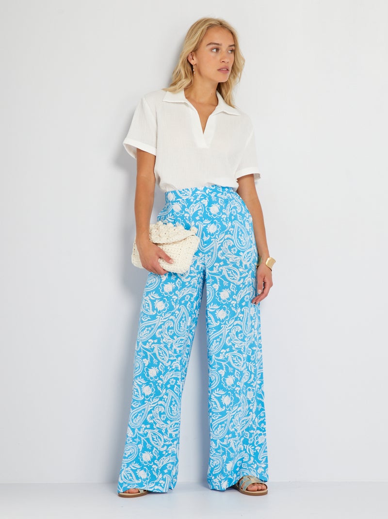 Wijde broek met hoge taille en print BLAUW - Kiabi